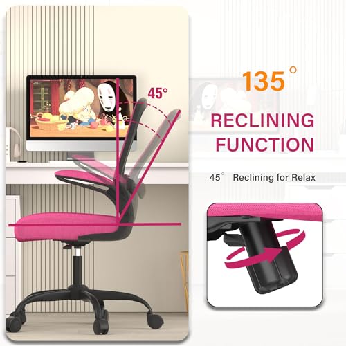 Mimoglad Ergonomic Office Chair - Desk Chair with Flip-up Armrests & 135° Recline, Adjustable Lumbar Support - Space-Saving Task Chair for Business/Team Office & Home (Modern, Rose-Carmine) - color: Rose-carmine