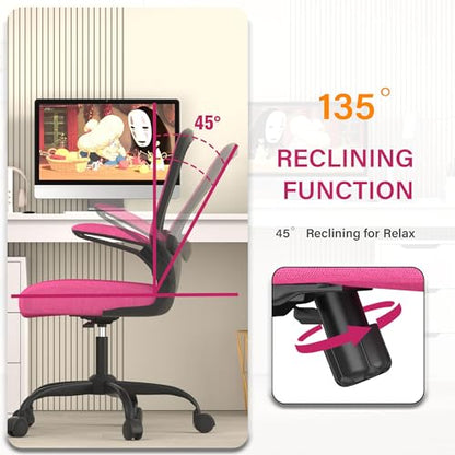 Mimoglad Ergonomic Office Chair - Desk Chair with Flip-up Armrests & 135° Recline, Adjustable Lumbar Support - Space-Saving Task Chair for Business/Team Office & Home (Modern, Rose-Carmine) - color: Rose-carmine