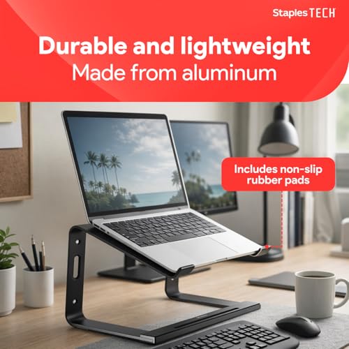 Staples TECH Aluminum Laptop Stand, Black, 11.2x10.2 Inch - style: Black