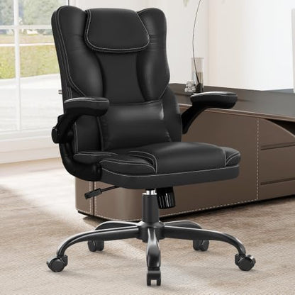 Executive Office Chair Flip Up Arms Lumbar Support Home Office Desk Chair - color: Black