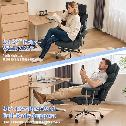 500 Lbs Kneading Massage Office Chair with Foot Rest Reclining Black | Ergonomic Computer Chair, High Back Thick Cushion, Big & Tall, Comfy Leather, Heavy Duty Home Executive - color: Black