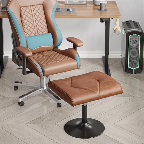 VECELO Foot Rest Under Desk Ottoman, PU Height Adjustable Footrest with Comfort Padding, Leg Rest for Desk for Relieving Leg Pain, Stiffness, and etc, Brown - color: Brown