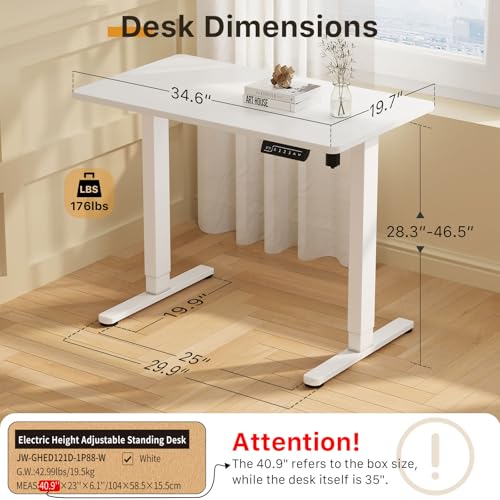 JOY worker Small Electric Standing Desk, 35" Whole Piece Height Adjustable - color: White, size: 35" * 20"