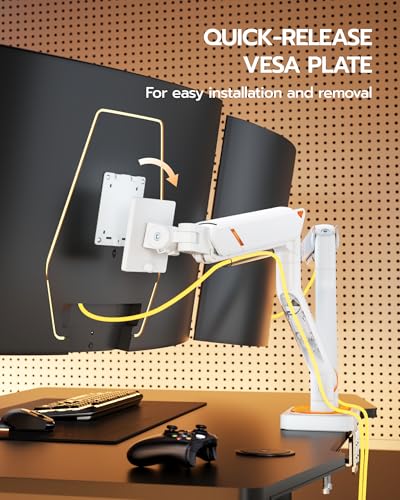 ARES WING 17-45 Inch Monitor Arm Ultrawide Dual Monitor Mount, White | Heavy Duty Mechanical Spring Monitor Stand Adjustable Arms Holds up to 44lbs, 75/100 VESA Mount with Clamp/Grommet Base - color: White, style: Non RGB