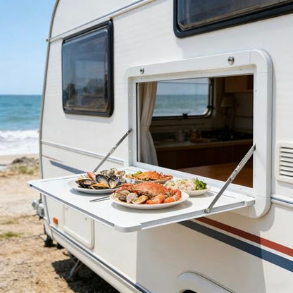 31.5 in Foldable Caravan Rv Tables, Aluminum Alloy Flip Fold Down Desk Lockable RV Folding Wall Table for Camper Van Traile Outside Picnic, Wall Mounted Folding Table Rv Picnic Table