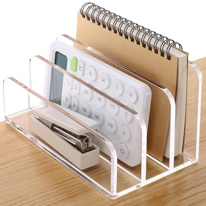 SANRUI Clear Acrylic Mail Organizer for Desk, Mail Holder 3-Slot - size: 3 Slots-Tiered