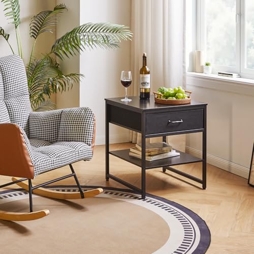 Aibiju Adjustable Side Table with Drawers, Refrigerator Table,Square Coffee Table, Large Printer Stand, End Table Black YD-TM156B - color: Black, style: With Drawers