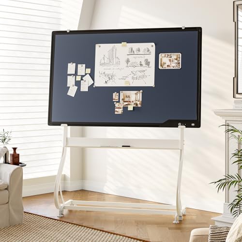 Mobile LCD Writing Board with Stand,50x34 Inch Rolling White Board on Wheels,Portable Message Blackboard Rolling Whiteboard for Office Home Outdoor,Height Adjustable 60-72"