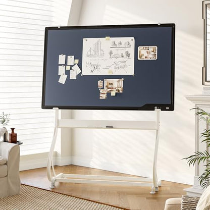 Mobile LCD Writing Board with Stand,50x34 Inch Rolling White Board on Wheels,Portable Message Blackboard Rolling Whiteboard for Office Home Outdoor,Height Adjustable 60-72"
