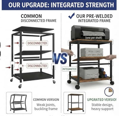 31.5" Heavy Duty Large Printer Stand with Adjustable Storage Shelf, Wood - color: Wood, size: 3-Tier