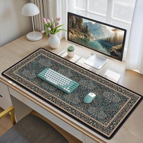 iCasso Desk Cover Mat, Office Mouse Pad,35.4x15.7in,Retro Black | Extra Large Matt for Desktop, Anti-Slip Big Mousepad with Stitched Edges for Computer, PC, Office, Home Workspace - color: A-retro Black