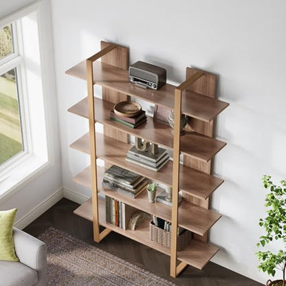 Tribesigns 5-Tier 47 Inches Wide Book Shelf Bookcase, Boho Open Bookshelves Etagere Display Office Shelving Unit, for Living Room, Office & Bedroom, Metal & Wood, Retro Brown (1)