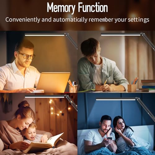 LED Desk Lamp, Manicure Table Lamp, Eye-Caring Drafting Light, Dimmable Office Table Lamp with 3 Color Modes, 10 Brightness Levels & Adapter, Memory Function(Black) - color: Black