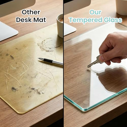 Tempered Glass Desk Pad 32" x 20" - Clear Non-Slip Office Desk Mat for Keyboard & Monitor, Easy to Clean Glass Writing Pad for Home & Work - size: 20" x 32"