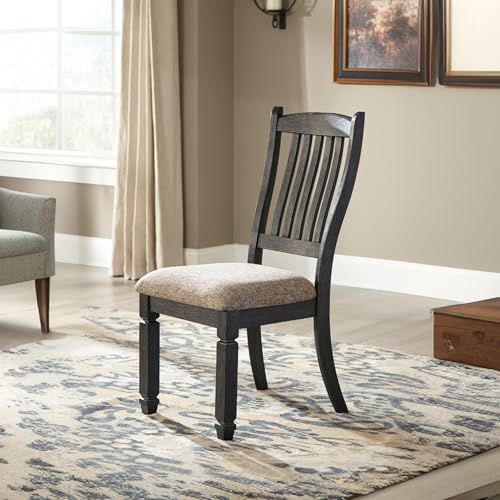Signature Design by Ashley Tyler Creek Upholstered Dining Chairs, Set of 2 | Supportive slat-back solid and engineered wood frame, Grayish-brown cushioned seat, Reliable 250-lb capacity for daily use - color: Black