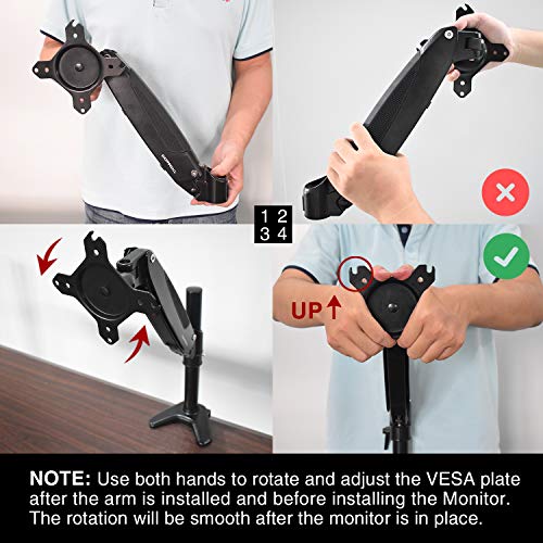 SHOPPINGALL Fully Adjustable Dual Gas Spring LCD Monitor Arm Desk Mount Stand with 2 Swing Arms for Two 15"-32" Monitors, Desk Clamp and Grommet Mounting Options in The Box - SA-GM124D-Black