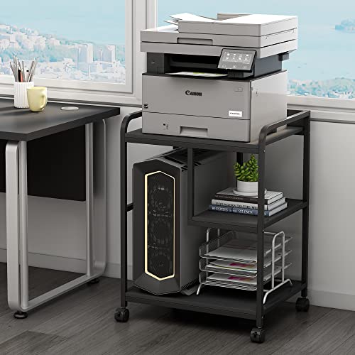 Fannova Printer Stand with Storage Shelf for PC Computer Tower CPU Shredder - color: Black