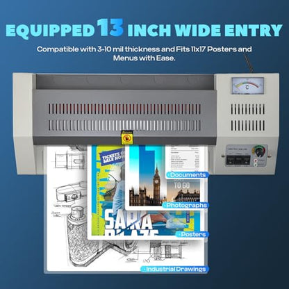 13-Inch Thermal Laminator, 3-10 Mil, 4-Roller, A3