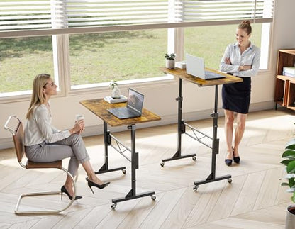 Standing Desk, 32 Inch Portable Small Desk Adjustable Height, Rustic | Rolling Home Office Desks with Wheels, Sit Stand Desk for Bedroom Walking Pad Home Office Small Space - color: Rustic
