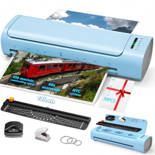 13 Inch Laminator Machine, 11x17 Hot & Cold Thermal Laminator, A3 11-in-1 Laminating Machine with 30 Sheets, 60s Warm-Up, Never-Jam Design Lamination for Teachers, Home, School & Office -Blue - color: Blue