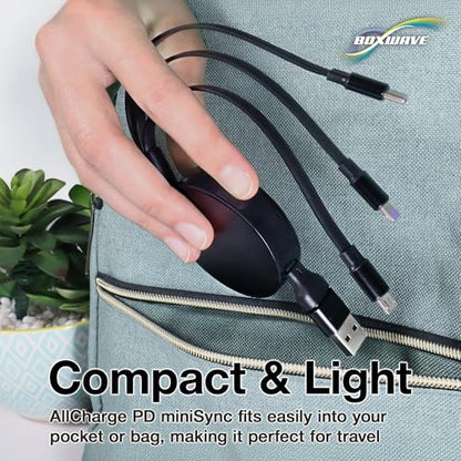 BoxWave Cable Compatible with Logitech Spotlight Presentation Remote - AllCharge PD miniSync (100W), Retractable High-Speed Charging Portable USB Cable - Jet Black