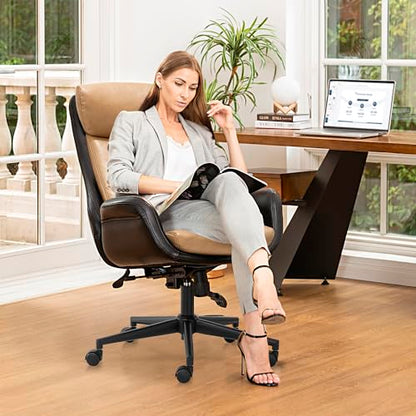 Glitzhome High Back Office Chair,Modern Ergonomic Swivel Office Chair,Adjustable Home Office Desk Chair with Lumbar Support,Black & Camel - color: Black & Camel