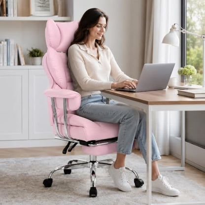 Big and Tall Office Chair, Ergonomic Executive Desk Chair with Footrest and Lumbar Support, Heavy Duty PU Leather Reclining Computer Chair with Extra Wide Seat for Home Office, Pink - color: Pink