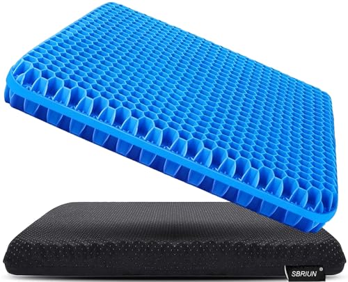 Gel Seat Cushion for Long Sitting, Double Thick, Pressure Relief | Cooling, Soft&Breathable | Sciatica, Hip&Coccyx Pain Relief | Gel Cushion for Office Chair, Home Car, Wheelchair | Anti-Slip - color: Blue
