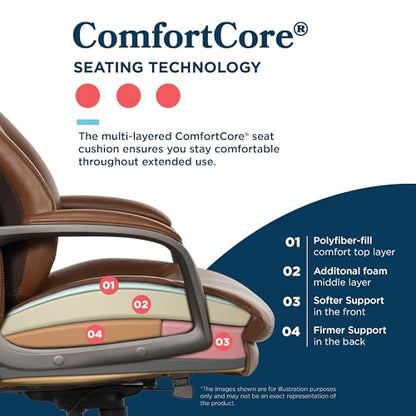 La-Z-Boy High-Back Ergonomic Office Chair, AIR Lumbar Support Leather Chair | Nova, 350lb Capacity Executive Task Chair, Padded Headrest & Arm, Layered Foam Seat Cushion, Swivel, Back Pain Relief, Cognac - color: Cognac