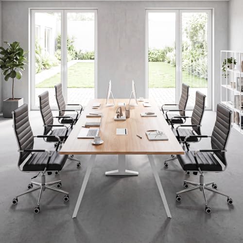 Okeysen Black Conference Room Chairs, Modern Ergonomic PU Leather Office Desk Chair Ribbed for Office, High Back Executive Swivel Rolling Task Chair for Home - color: Black-ribbed