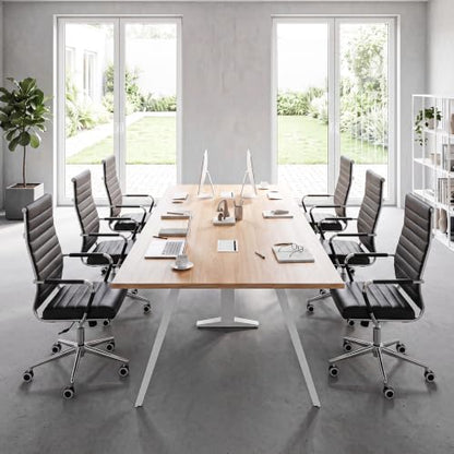 Okeysen Black Conference Room Chairs, Modern Ergonomic PU Leather Office Desk Chair Ribbed for Office, High Back Executive Swivel Rolling Task Chair for Home - color: Black-ribbed