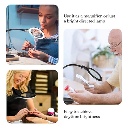 Brightech LightView Flex Magnifying Desk Lamp, 1.75X Light Magnifier, Adjustable Magnifying Glass with Light for Crafts, Reading, Close Work - color: Black