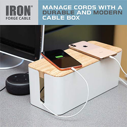 Iron Forge Cable Cable Management Box, 2 Pack - White with Wood Top - color: White-Light Wood
