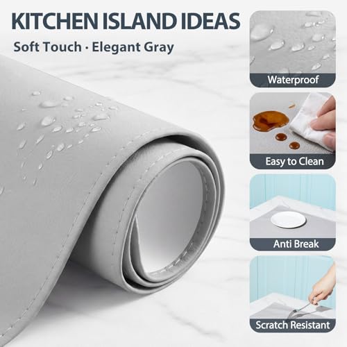 Zhehao 78.7'' x 55'' Large Countertop Protector Mat, Painting & Craft Mat for Desk or Floor, Waterproof Heat Resistant PU Leather Tabletop Cover Protector for Kitchen Dining Room, Gray - size: 55'' x 78.7''