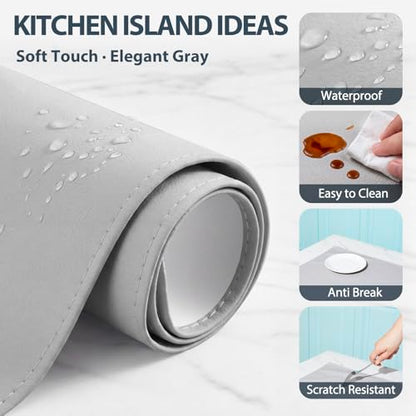 Zhehao 78.7'' x 55'' Large Countertop Protector Mat, Painting & Craft Mat for Desk or Floor, Waterproof Heat Resistant PU Leather Tabletop Cover Protector for Kitchen Dining Room, Gray - size: 55'' x 78.7''