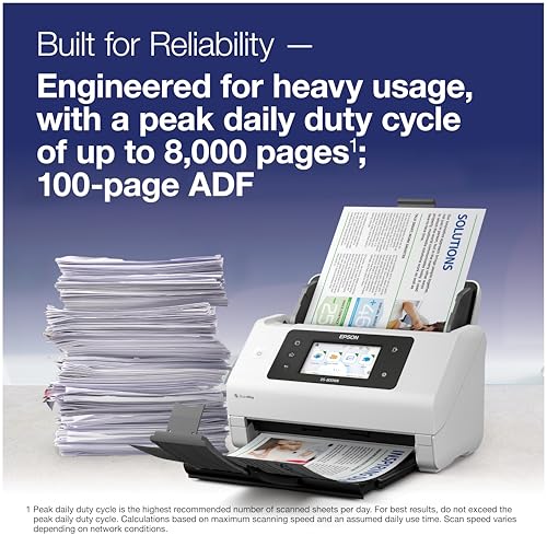 Epson DS-800WN EdgeLink Wireless Network Color Document Scanner | Duplex Scanning 100-Sheet Auto Document Feeder 4.3 in Color Touchscreen 50 ppm Scanning Speed