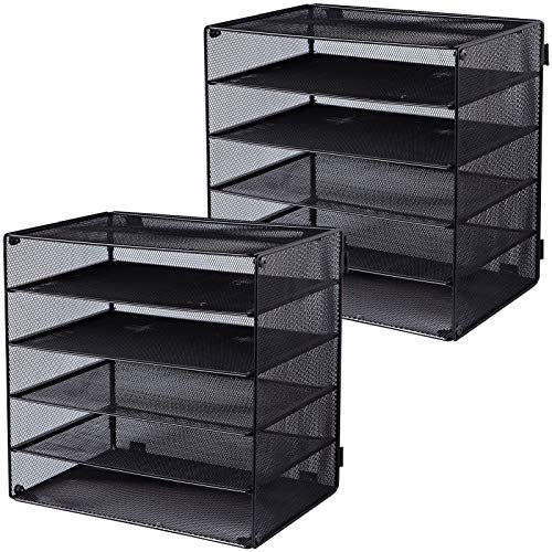5 Slot Mesh Desk Organizer Tray, File Paper Letter Folder Holder Desktop Paper Sorter Mail Organization Rack Storage Accessories, for Office Home School Classroom, Black, 2 Pack - color: 5 Tier Black 2pack