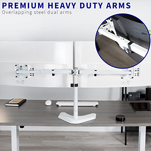 VIVO Premium Dual Ultra Wide LCD LED 27 to 38 inch Monitor Desk Stand, Heavy Duty, Free-Standing Telescoping Arms, Flush Wall Setup, Fits 2 Screens, White, STAND-TS38BW - color: White