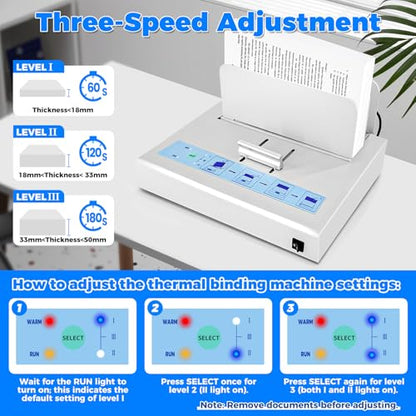 Thermal Binding Machine 500 Sheets Capacity Book Binding Material with 10 Letter Size Envelopes, A3/A4/A5 Document Heat Binder Hot Melt Machine Metal Thermal Binder Contract Document Invoice