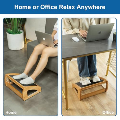 StrongTek Wooden Under Desk Footrest, 4 Heights, 400 lb, Office Foot Rest - color: Natural