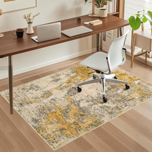 Office Chair Mat for Hardwood Floor, 48"x36" Easy Glide Computer Chair Mat Protector for Rolling Chair Under Desk Rug Nonslip Backing, Machine Wash - color: Glod Abstraction, size: 36"x48"