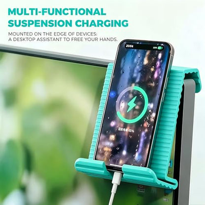 Flexible Silicone Aluminum Phone Holder Tablet Stand with Charging Port Design, Foldable Airplane Laptop/Phone Stand for Home Office Travel (Tiffany) - color: Tiffany