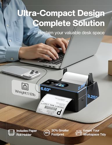 Phomemo Shipping Label Printer Upgraded with Touch Screen & Label Holder | 4x6 wireless thermal label printer for small business & shipping package, compatible with Amazon, Shopify, USPS - color: Black