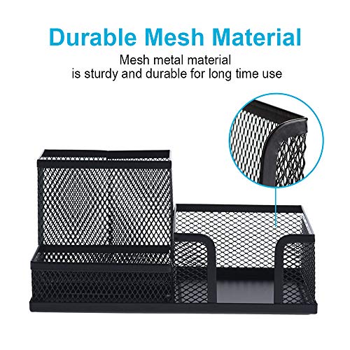 2-Piece Desk Pen & Pencil Organizer - Mesh Metal Pen Cup with Sticky Notes Holder, Black | Pen Cup - style: Square
