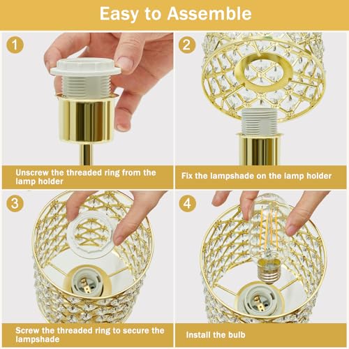 GyroVu Gold Crystal Bedside Table Lamps Set of 2 with USB C+A Ports - color: Gold-2, size: 14.75"
