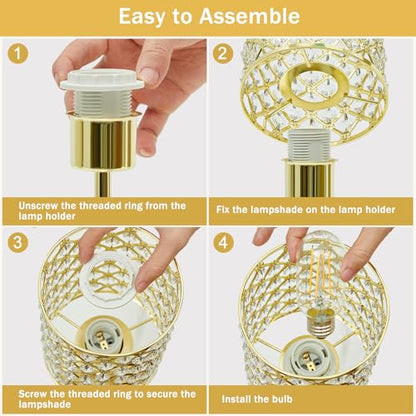 GyroVu Gold Crystal Bedside Table Lamps Set of 2 with USB C+A Ports - color: Gold-2, size: 14.75"