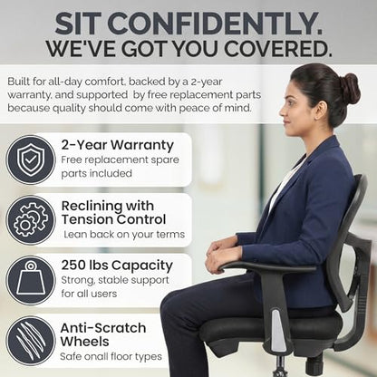 OfficeFactor Drafting Chair Tall Office Chair with Arms Executive Ergonomic Standing Desk Chair with Anti Scratch Wheels and Footrest - color: Black