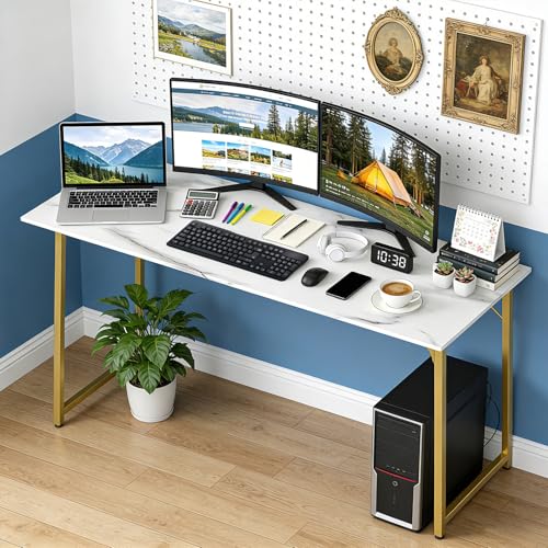BestOffice Computer Desk,Home Office Desk, Modern Simple Style for Home Office Study Writing (Gold, 63 Inch) - color: Gold, size: 63 Inch