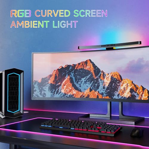 ONWAY Curved Monitor Light Bar with RGB Backlight, Wireless Remote Touch Control, No Glare Lamp with Camera Base for Gaming/Office Computer Setup - color: Matte