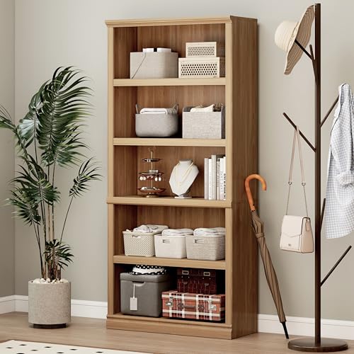 Bevfint 70-Inch Tall Oak Bookcase, 5 Tiers Shelves Open Storage Bookshelf | 33 In Wide Anti Tipping Bookcase Indoor Furniture, Book Cases for Home Library Office Bedroom School - color: Oak, size: 5-Tier Open Bookcase